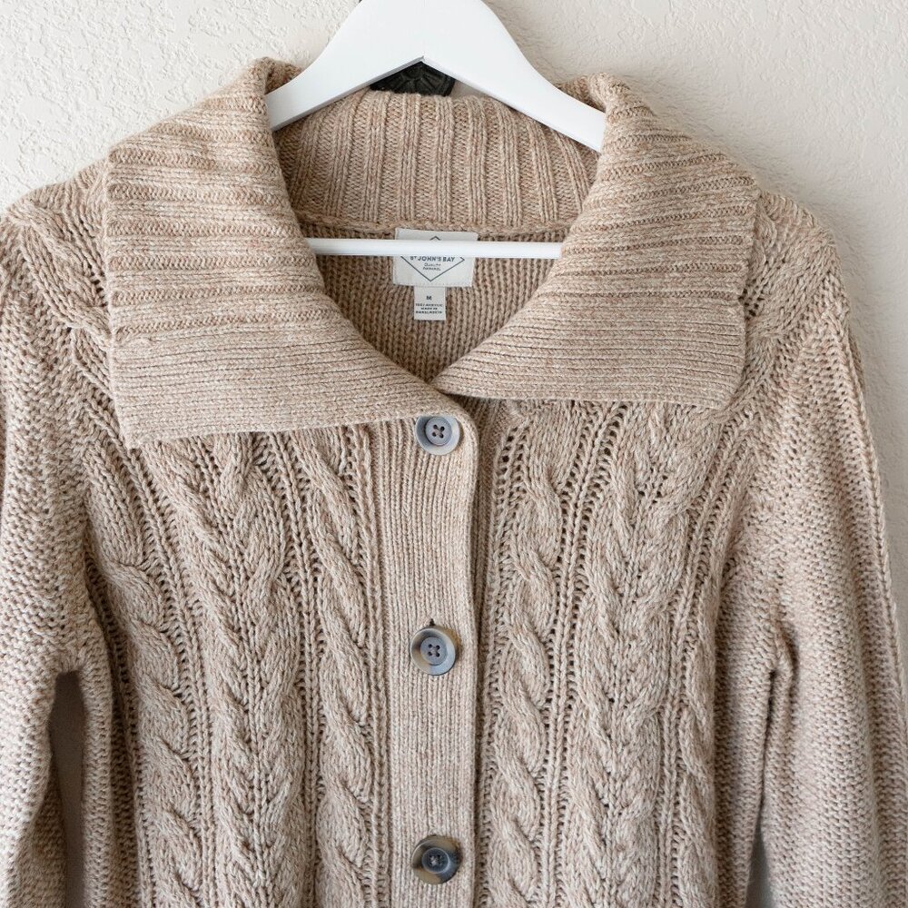 St. John’s Bay Cable Knit Cardigan Sweater Women’s M Shawl Collar Academia Cabin - Picture 4 of 12